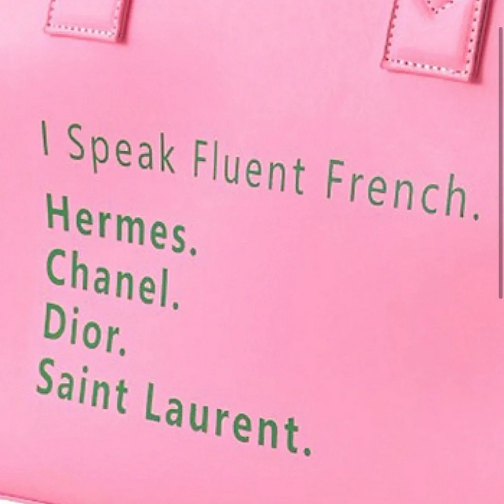 “I Speak Fluent French.” Pink & Green Tote Bag-New - Picture 3 of 3